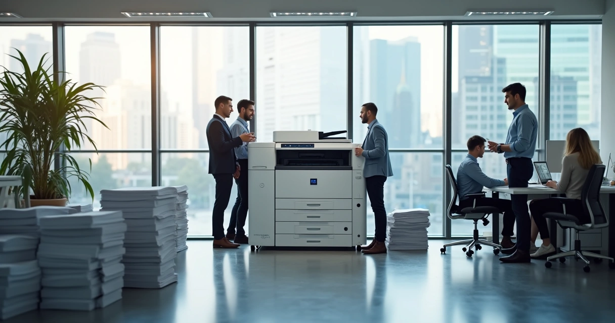 Impressora corporativa de alta capacidade em escritório moderno 