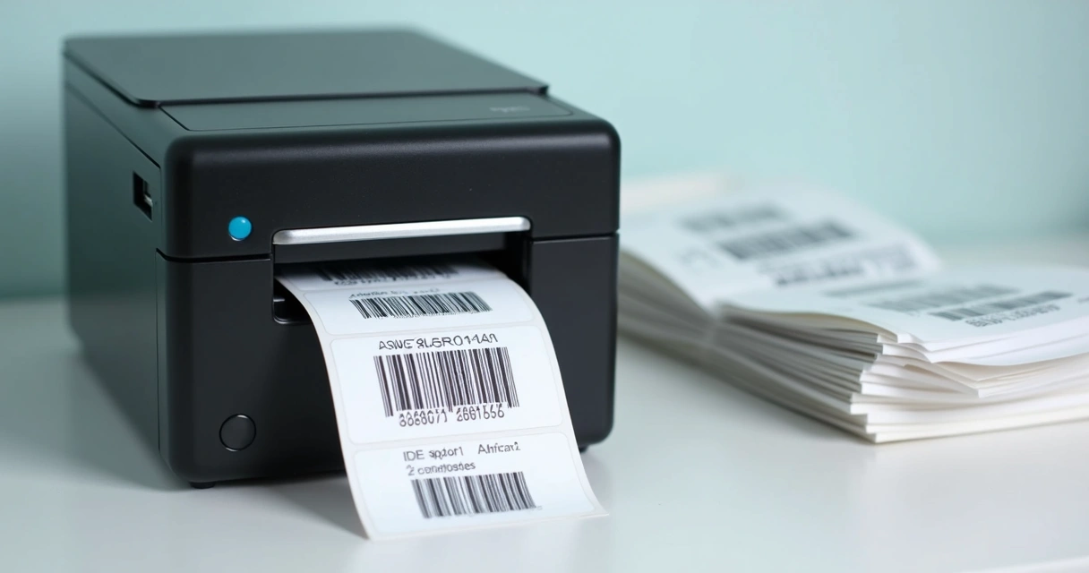 Impressora imprimindo etiqueta com código de barras 