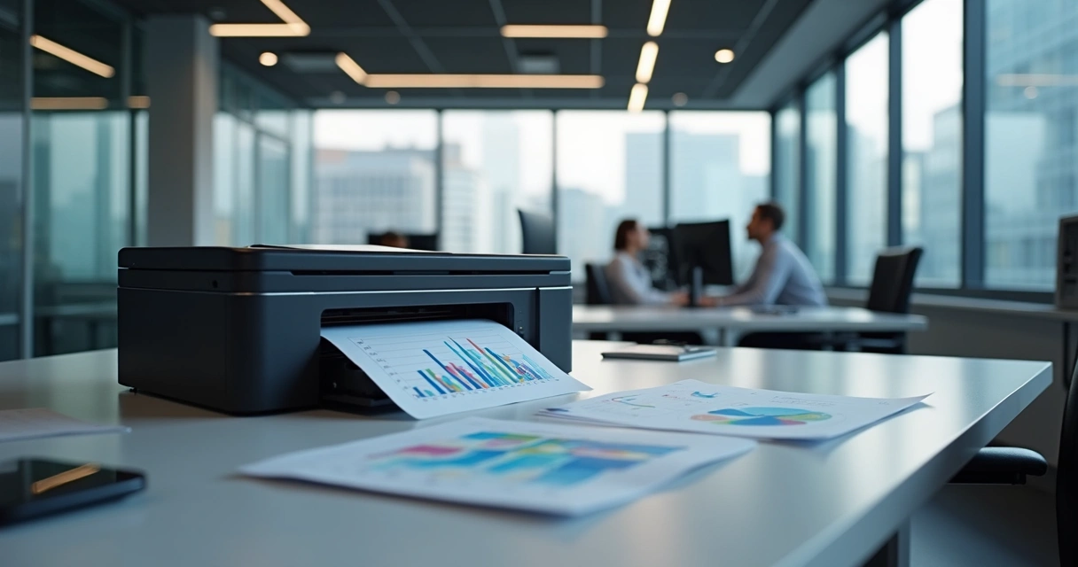 Impressora laser colorida moderna em ambiente de escritório 