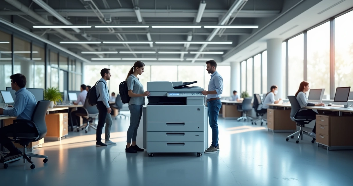 Multifuncional em escritório moderno com funcionários trabalhando 