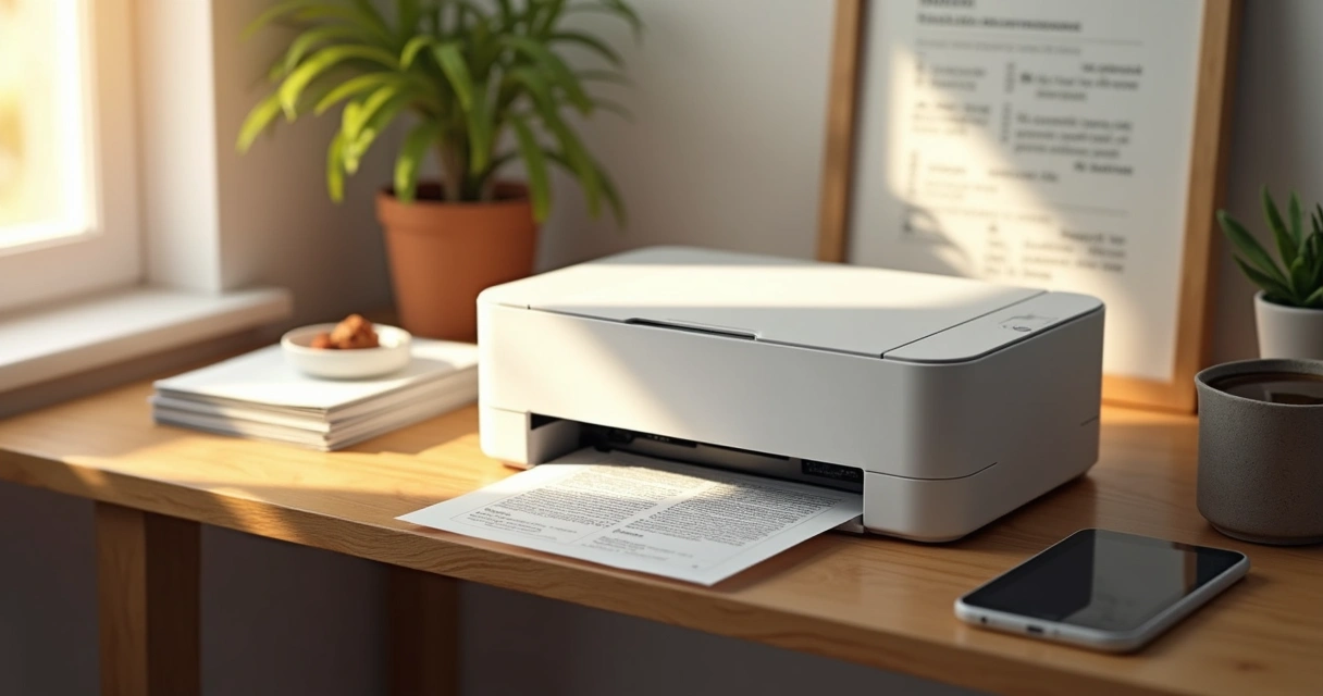 Impressora multifuncional compacta em home office 