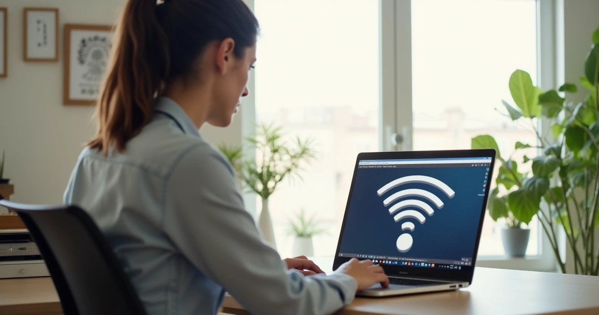 Pessoa configurando impressora Wi-Fi pelo notebook 
