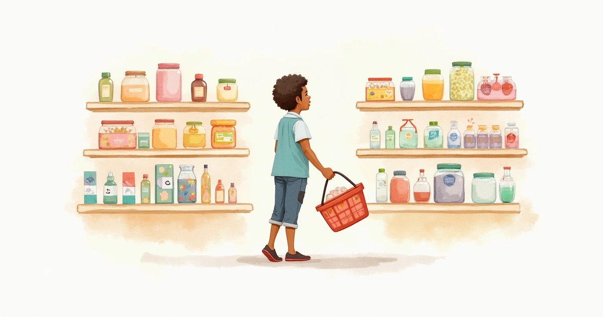 Person pausing before making a purchase at a store
