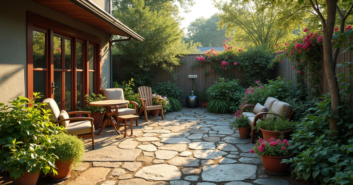 Outdoor area cluttered with random features and mismatched plants