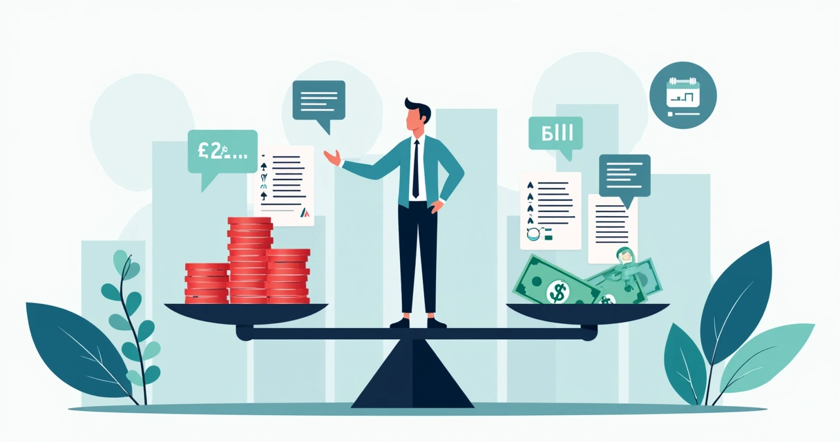 Síndico em balança avaliando finanças do condomínio e acordos com moradores 