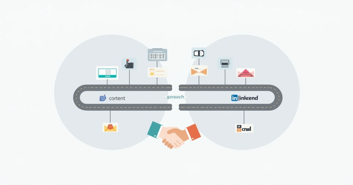 Dois caminhos representando inbound e outbound marketing interligados 
