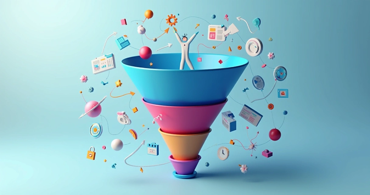 Esquema visual de funil de inbound e outbound marketing 