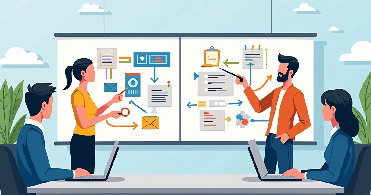 Painel com fluxos de inbound e outbound desenhados. 