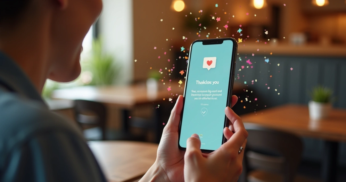 Cliente recebendo agradecimento digital por responder pesquisa