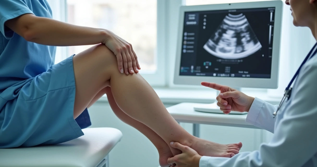 Pernas inchadas sendo avaliadas em consulta vascular
