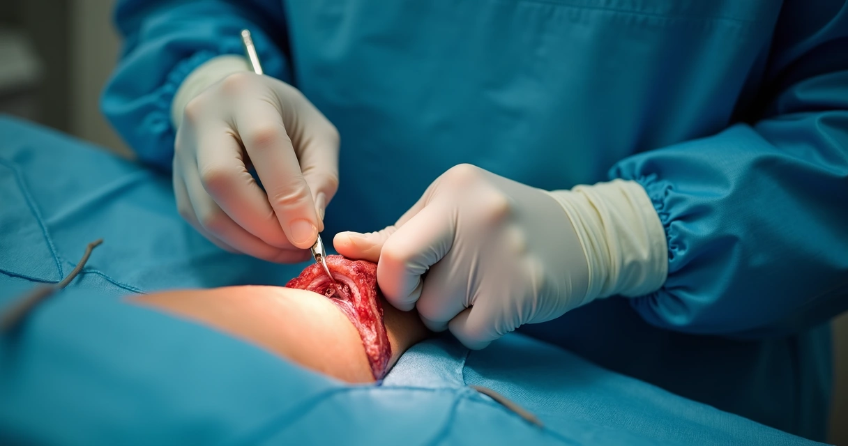 Incisão cirúrgica em detalhe durante cirurgia peniana