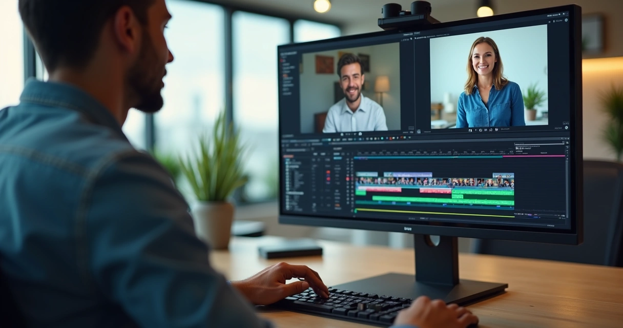 Video editor working on a split screen using cutaways 