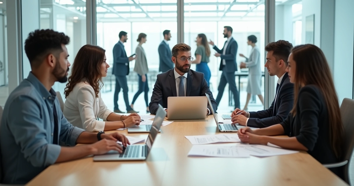 Diverse hiring panel interviews a candidate while subtle shadows suggest unconscious bias 