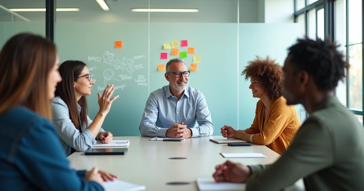 Diverse team in a meeting with a leader practicing active listening 