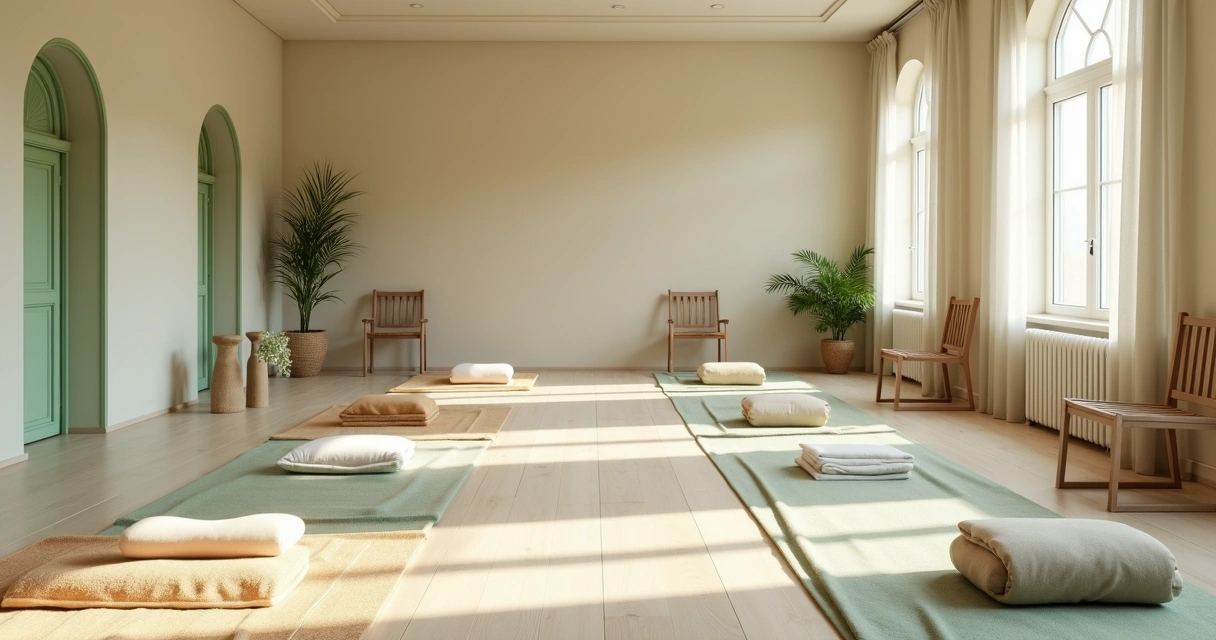 Accessible meditation room with chairs and cushions