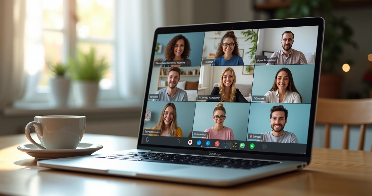 Diverse group participating in a respectful online community video chat