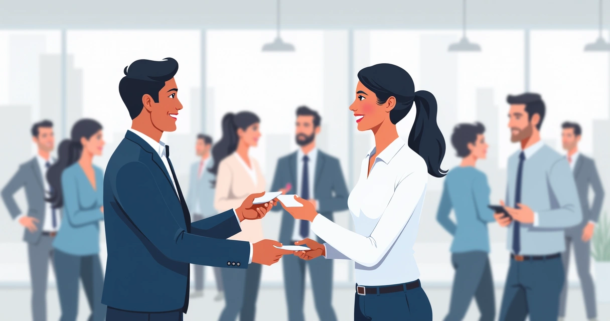 Pessoa mostrando logo de uma empresa para um colega em um evento de networking 