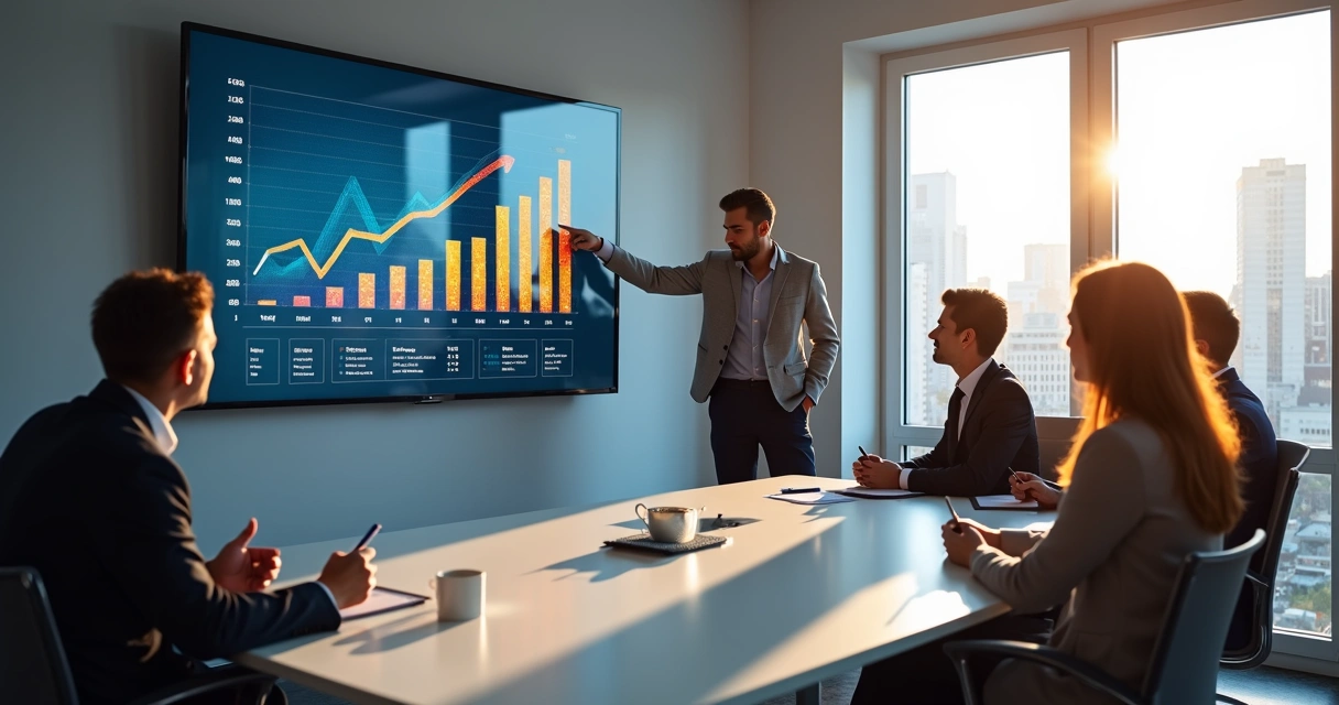 Relatório de indicadores apresentado em reunião empresarial 