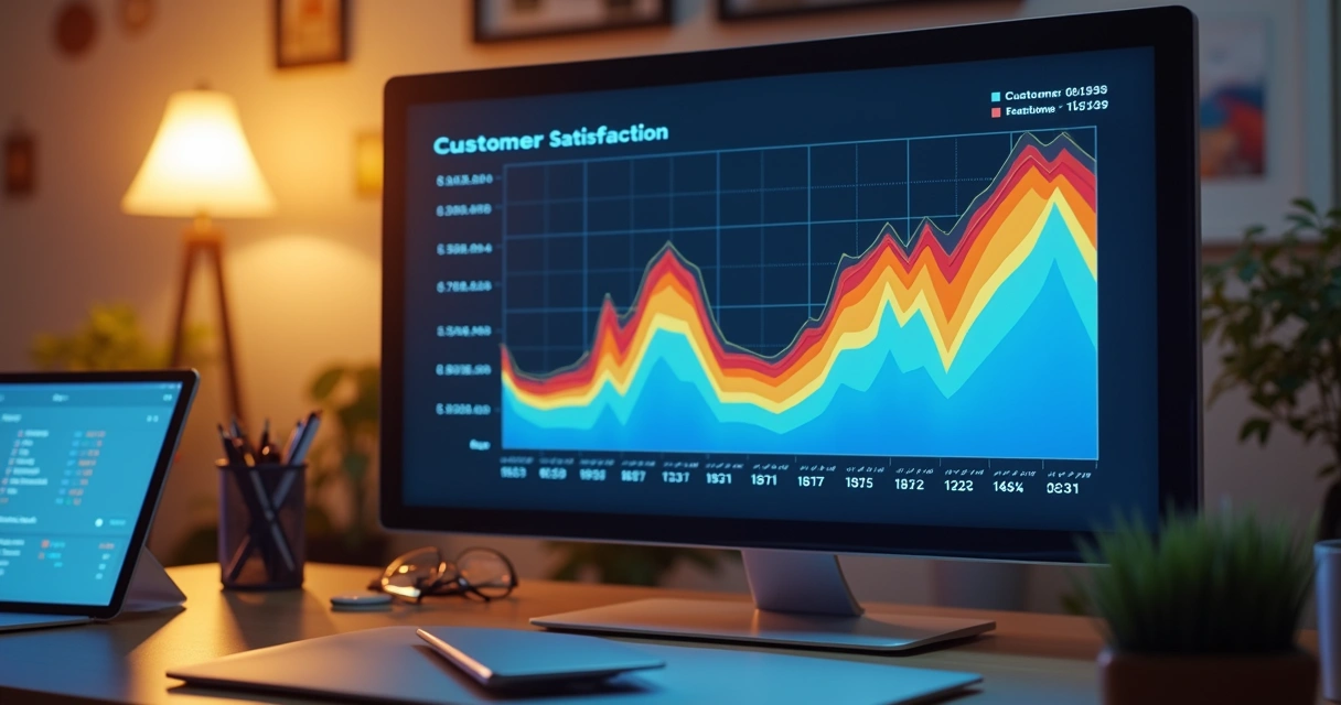 Gráfico digital mostra evolução do índice de satisfação do cliente ao longo do tempo.