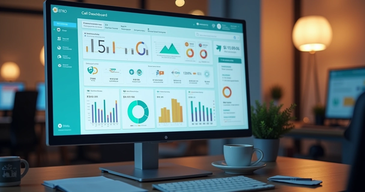 Tela de dashboard com gráficos de atendimento em um computador 