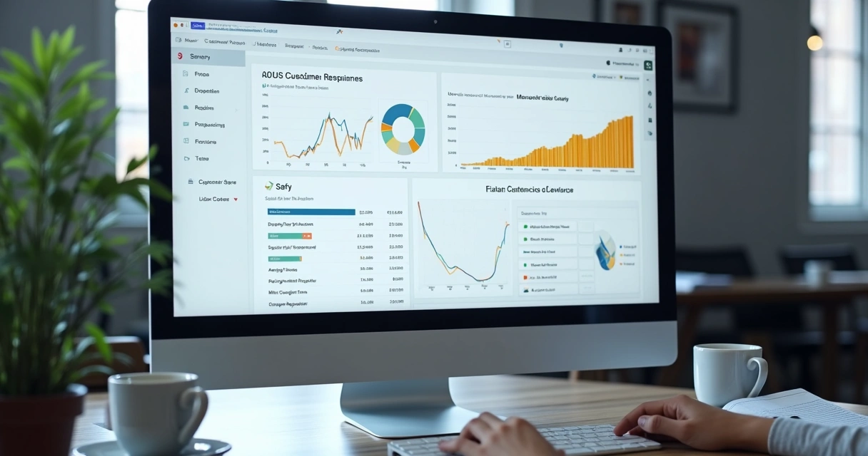 Dashboard com NPS, tempo de resposta e taxa de resolução em tela de computador 