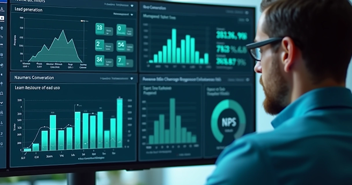 Dashboard digital exibindo KPIs e métricas de vendas B2B 