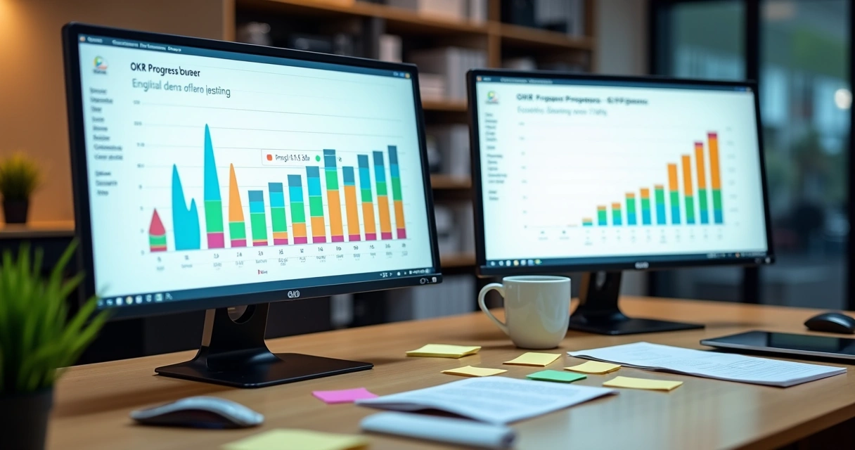 Indicadores de acompanhamento de OKR em gráficos 