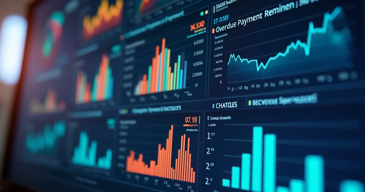 Dashboard com gráficos de indicadores de cobrança e pagamentos recebidos 