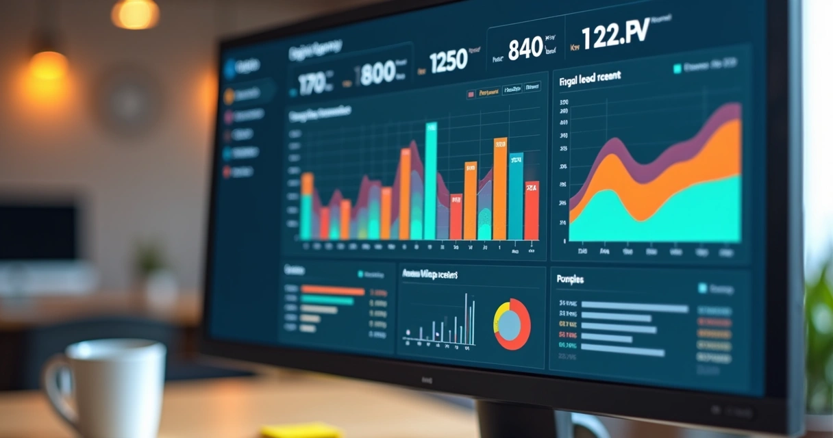 Tela de CRM mostrando gráficos de vendas, follow-ups e metas do time da agência, com dashboards coloridos e detalhados 
