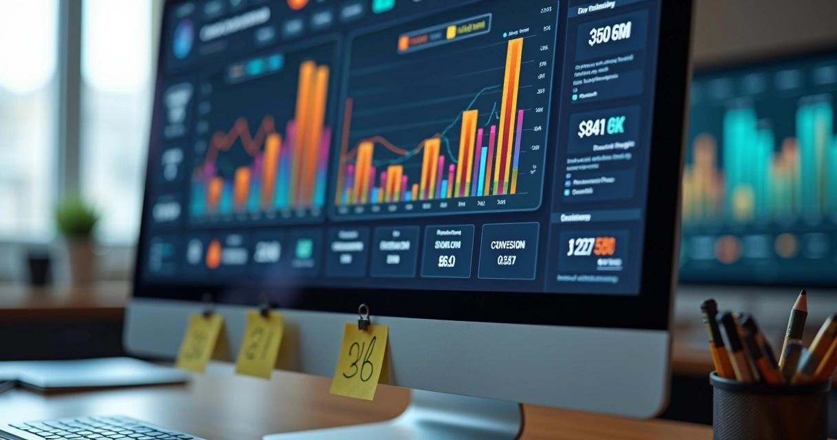 Gráficos coloridos de indicadores de desempenho escolar. 