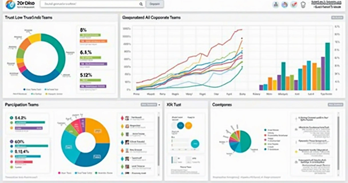 Dashboard com gráficos de indicadores de confiança de equipes