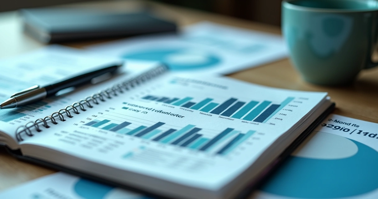 Painel de indicadores financeiros e comerciais em tela de notebook 