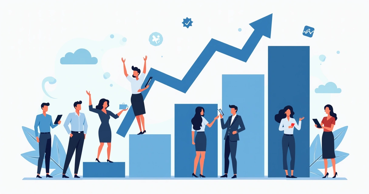 Gráfico de crescimento de vendas e marketing com CRM, equipe comemorando resultado 