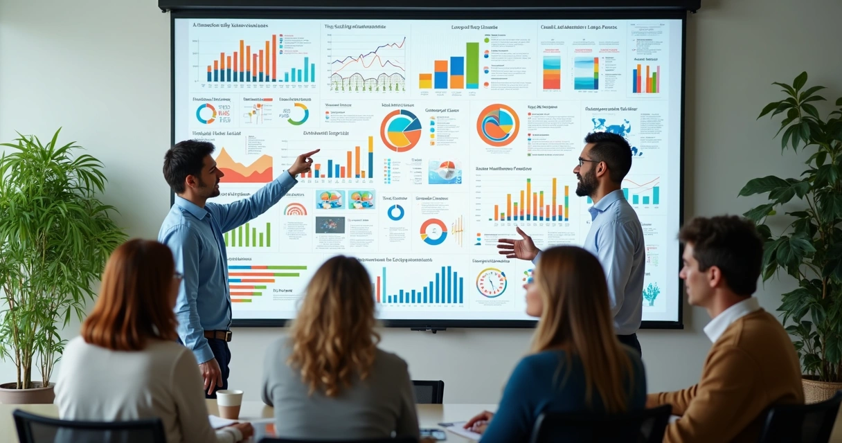 Gráfico colorido mostrando indicadores de crescimento humano em ambiente de trabalho 