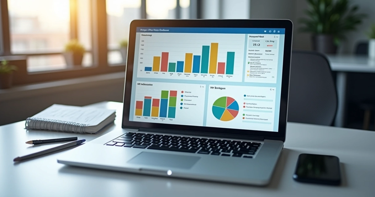 Dashboard de indicadores de RH mostrando gráfico de headcount e turnover 