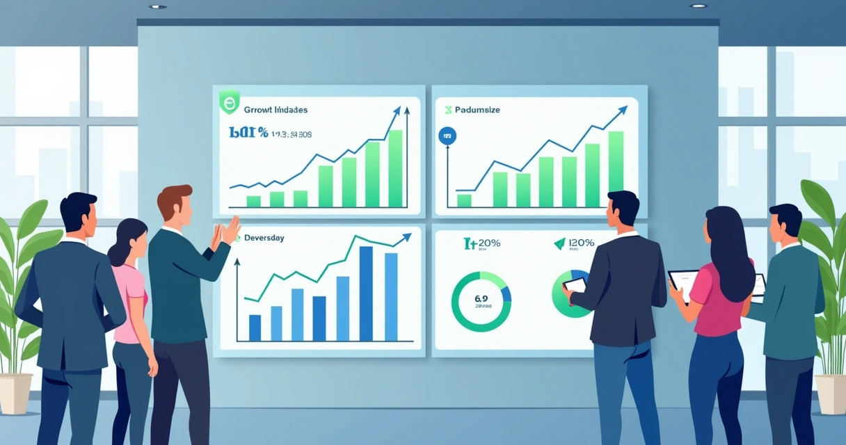 Painel com indicadores de vendas mostrando crescimento