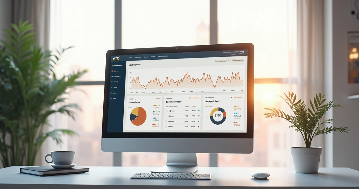 Gráfico de custos AWS em monitor com dados em destaque 