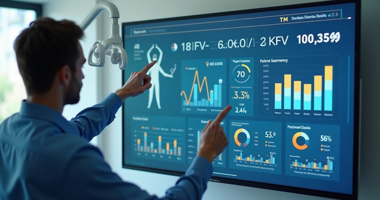 Dashboard na tela mostra indicadores de clínica odontológica 