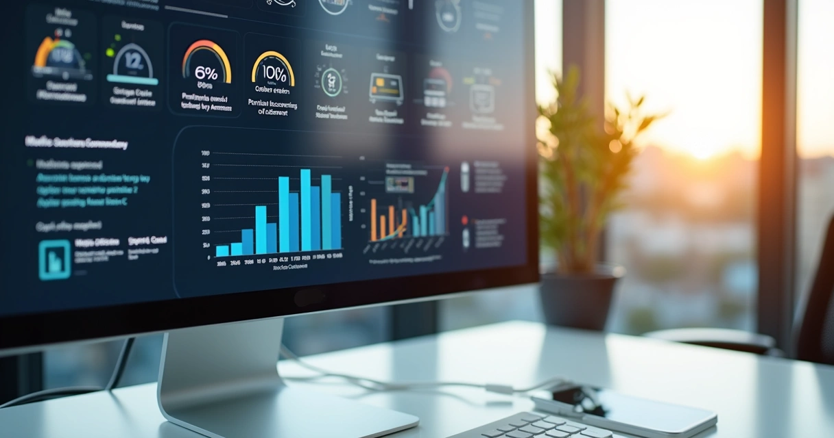 Indicadores de desempenho de automação contábil em tela de dashboard 