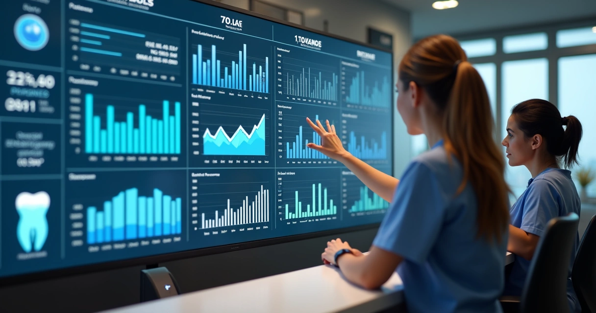 Painel de indicadores na recepção de clínica odontológica 
