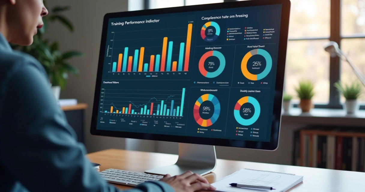 Gráficos coloridos demonstrando indicadores de desempenho de treinamento 