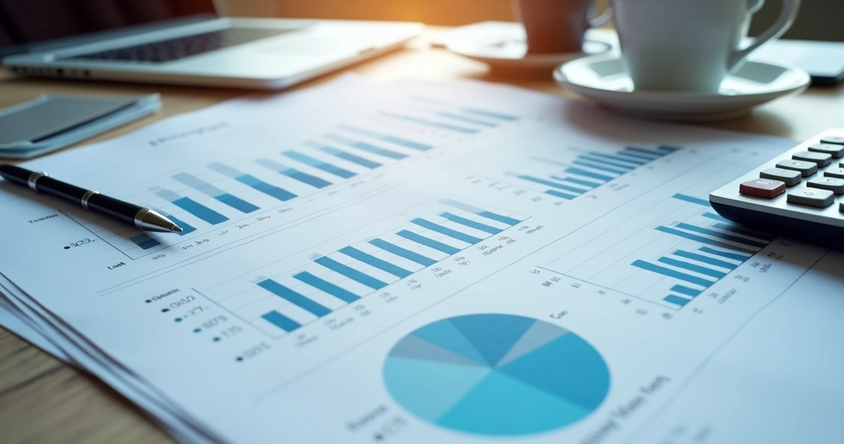 Indicadores financeiros e comerciais lado a lado em mesa 