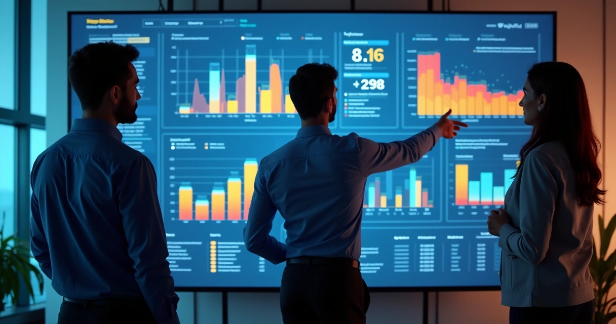 Painel de indicadores de desempenho digital sendo analisado por gestor 