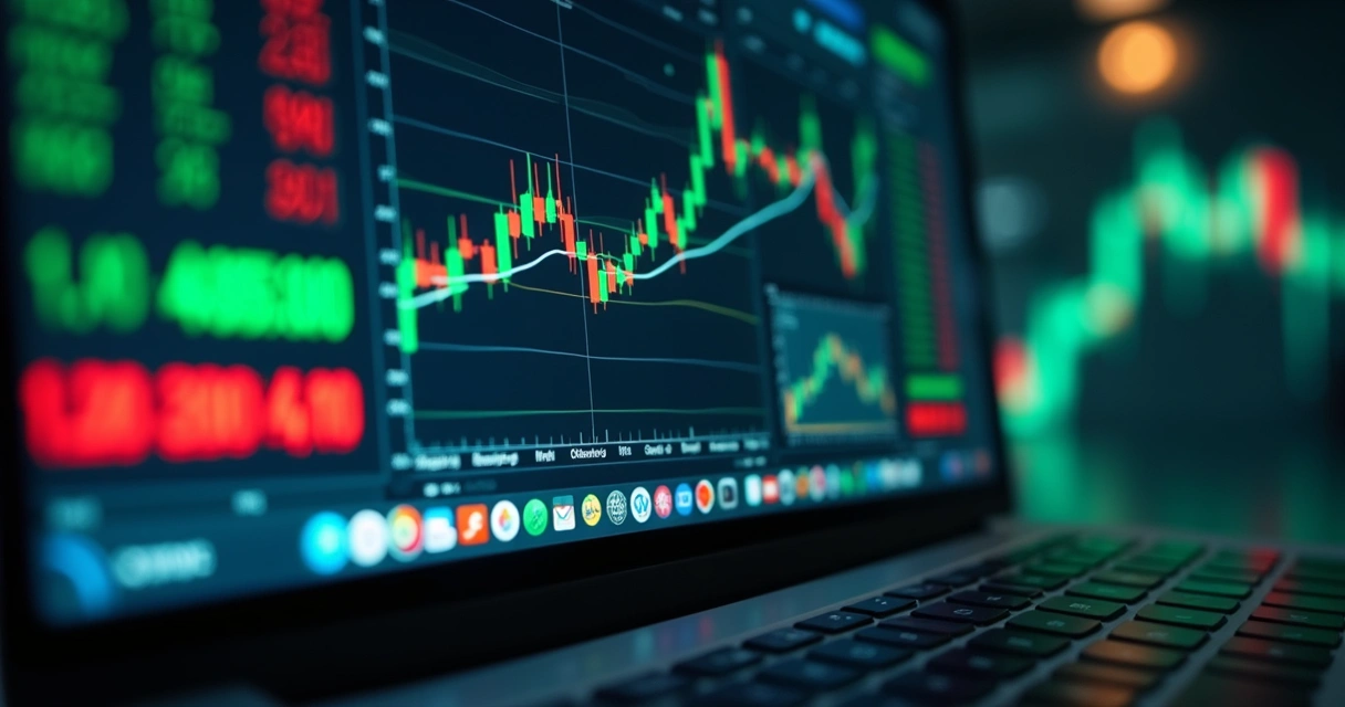 Gráficos financeiros e indicadores econômicos em tela digital com fundo escuro 