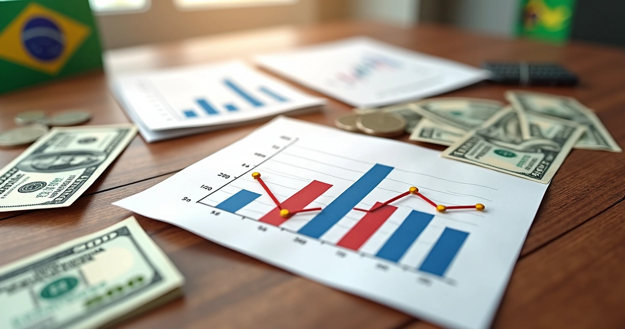 Gráficos econômicos mostrando indicadores de inflação, PIB e câmbio