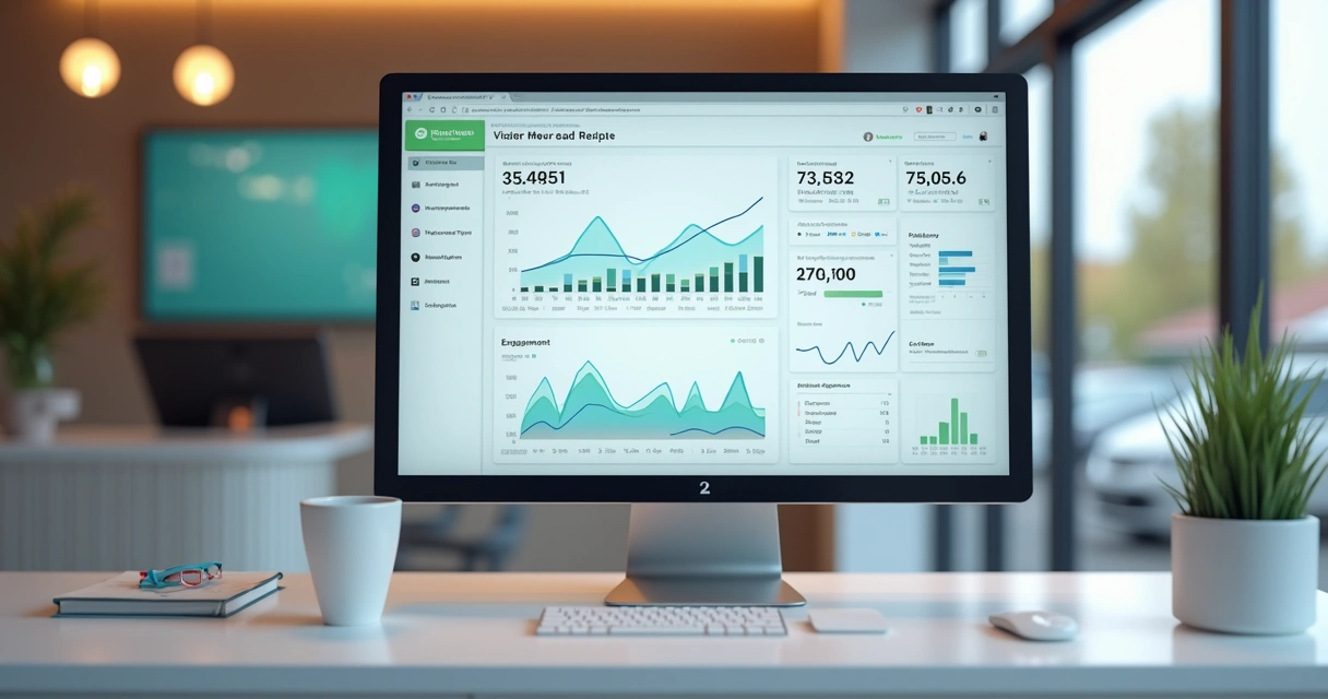 Gráfico de engajamento e visitantes recorrentes em tela de computador