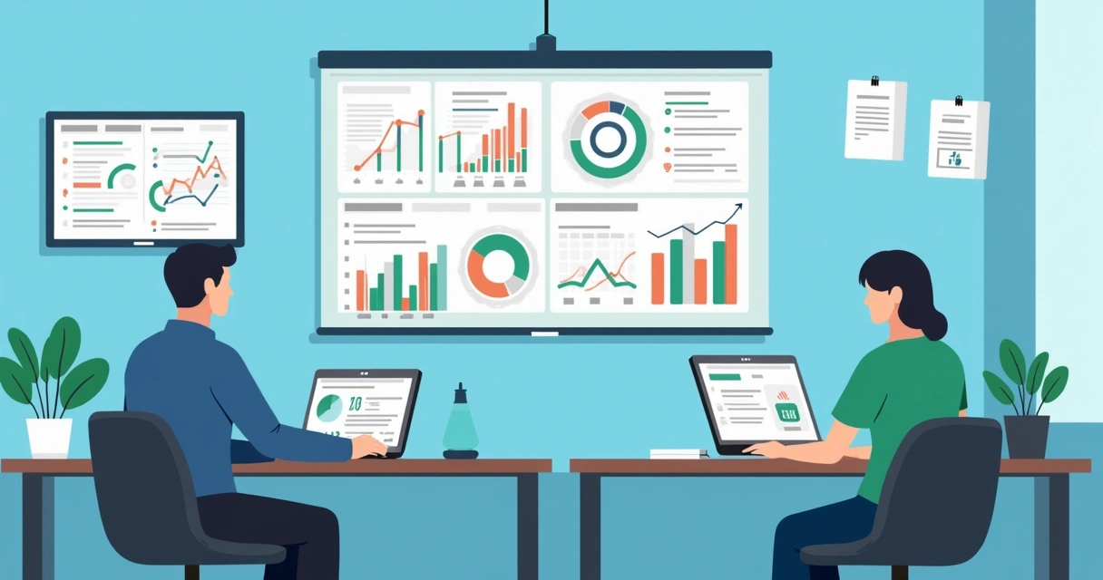 Quadro digital mostrando indicadores chave de equipes autônomas e gráficos em evolução