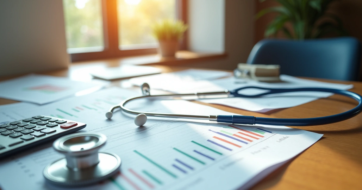 Gráfico financeiro com contas médicas e alertas de dívida