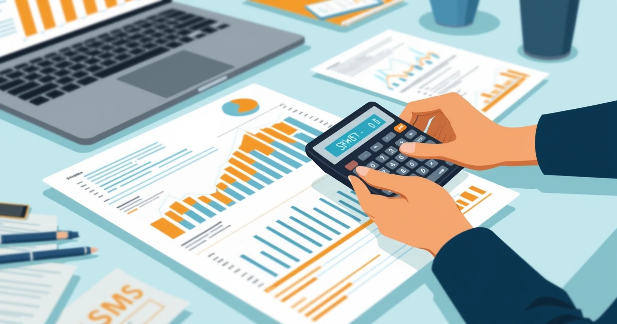 Gráfico financeiro e planilhas com calculadora sobre uma mesa 