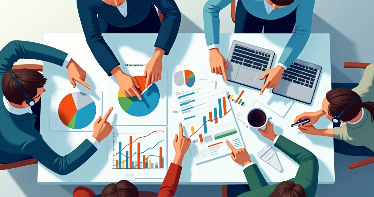 Equipe analisando indicadores financeiros técnicos